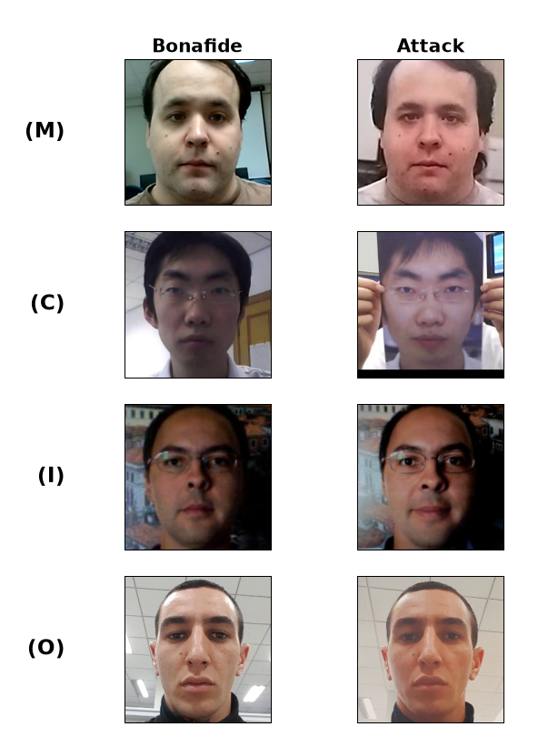 Bonafide and print-attack face crops for the four MCIO corpora.