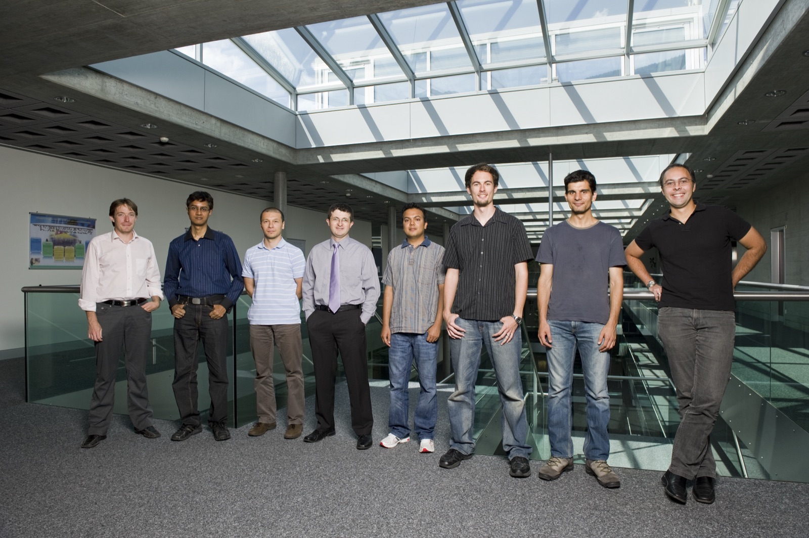 The Biometrics Group in the atrium at Idiap