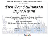 Best Multimodal Paper Award to Nikolaos Pappas and co-authors at ICMR 2016