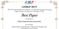 Idiap Researchers Nikolaos Pappas and Andrei Popescu-Belis awarded at the IJCNLP 2017